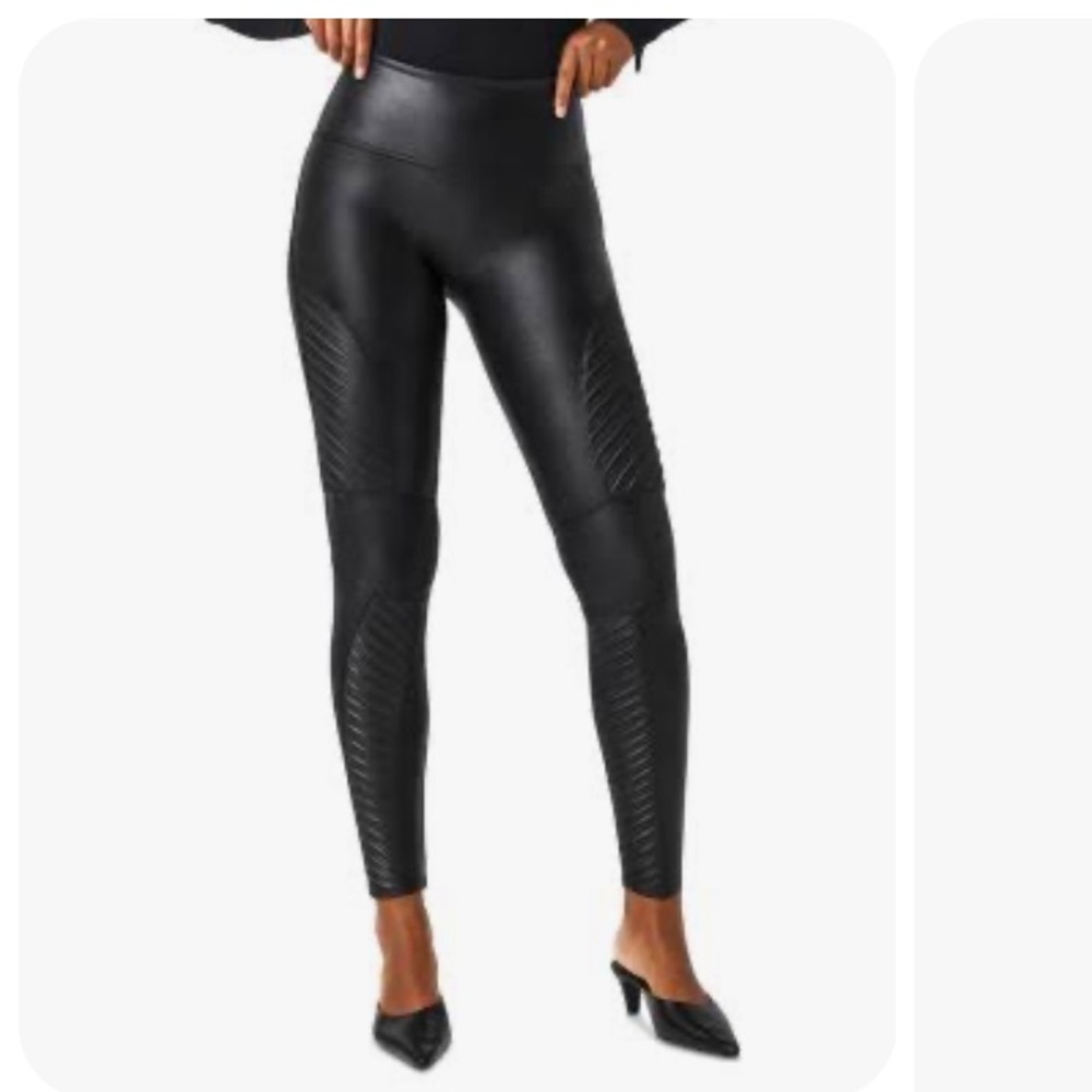SPANX Black Moto Faux Leather Leggings XSP
